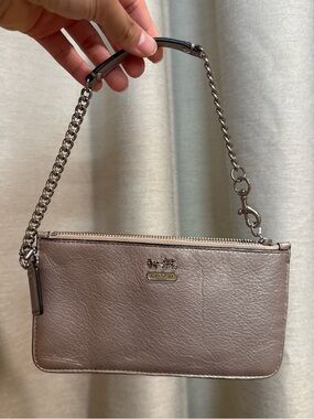 Coach Metallic Taupe Leather Chain Wristlet